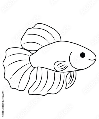 Betta Fish Line Art with Flowing Fins