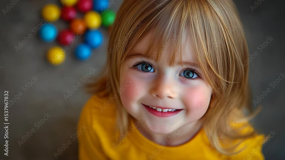 top view smiling young Caucasian girl, kid smiling at camera with joy fun cheerful top view smiling young Caucasian girl, kid smiling at camera with joy fun cheerful