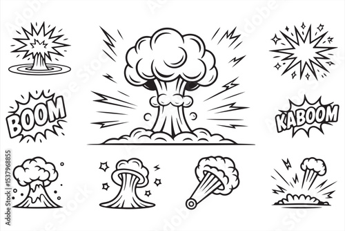 Comic vector pack of explosions and shock effects – bold blasts and kaboom text graphics