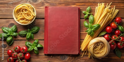 A blank recipe book with a red Italian spaghetti dish on the front cover