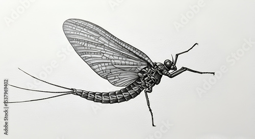Detailed Mayfly Drawing: A Pen & Ink Insect Illustration