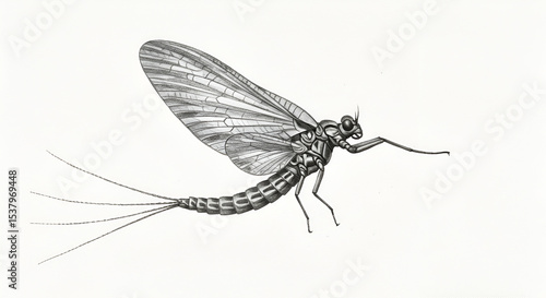 Detailed Pencil Drawing of a Mayfly: Entomology Illustration