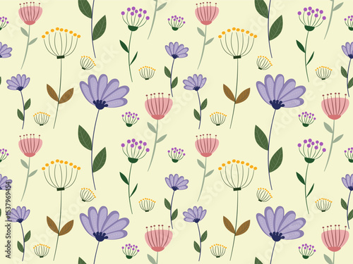 Wallpaper Mural Seamless floral pattern with tulips and flowers for wallpaper or spring textile design, floral seamless fabric, hand drawn flowers Torontodigital.ca