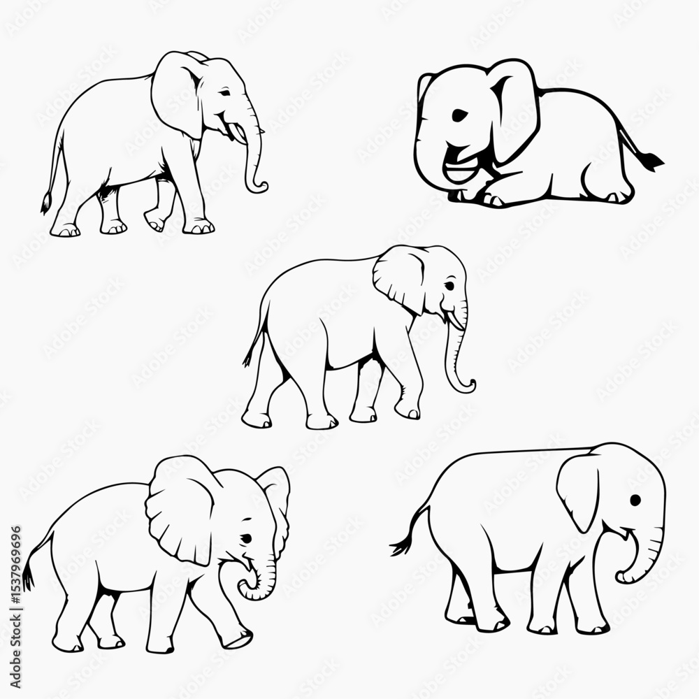 Αυτοκόλλητο set of elephants black and white
