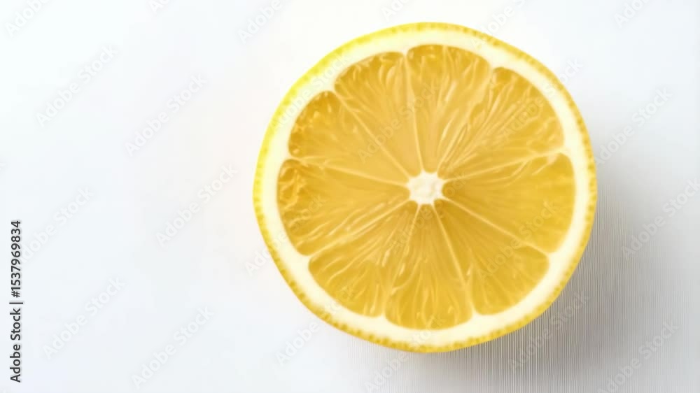 Fresh Lemon Slice Rotating Against a Clean White Background Showcasing Juicy Texture and Refreshing Citrus Fruit Element Fresh Lemon Slice Rotating Against a Clean White Background Showcasing Juicy Texture and Refreshing Citrus Fruit Element