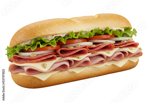 Italian Sub Sandwich:  A Detailed Visual on white background