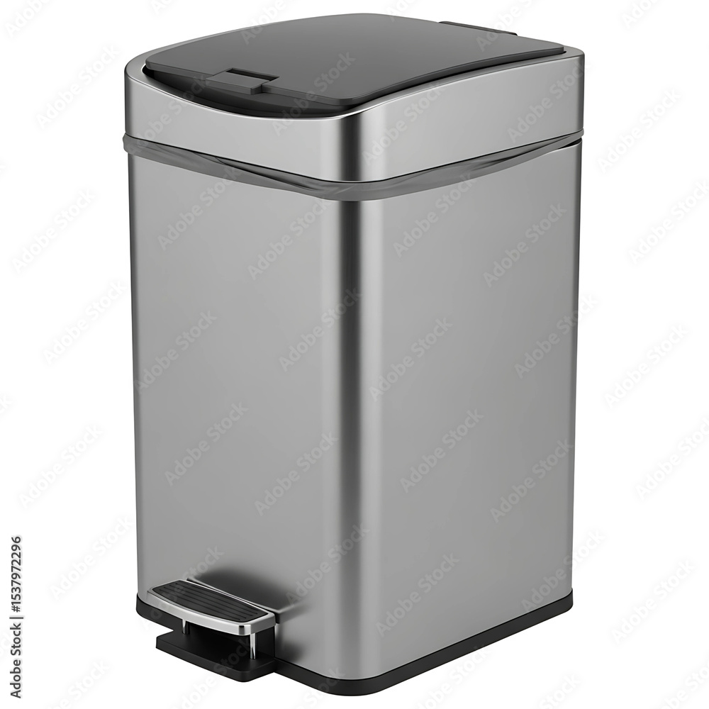 A Stainless Steel Pedal Trash Bin Isolated on Transparent Background A Stainless Steel Pedal Trash Bin Isolated on Transparent Background