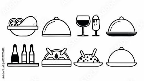 Restaurant icon set vector illustration of food and drink symbols for cooking menu design