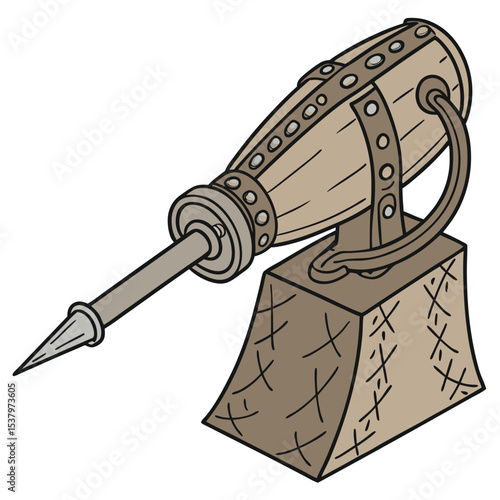 Steampunk-Inspired Harpoon Gun Illustration in Rustic Brown Tones