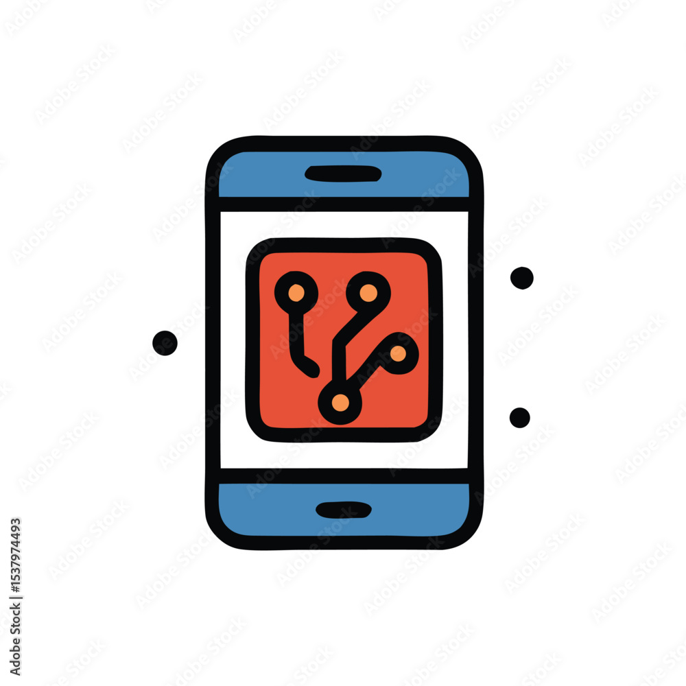 Simple illustration of a smartphone displaying a circuit board graphic. Simple illustration of a smartphone displaying a circuit board graphic.