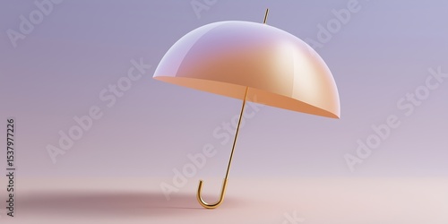 Elegant gradient umbrella with gold handle on minimalist pastel background