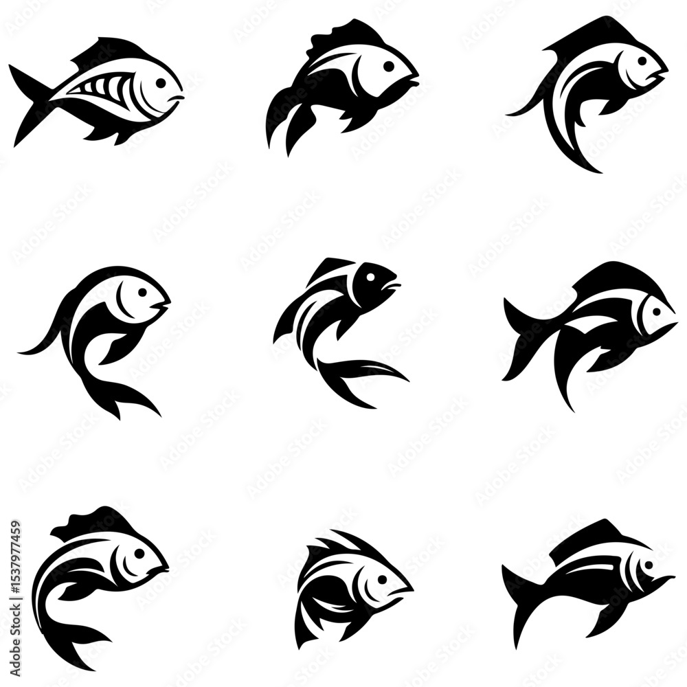 Fototapeta premium A beautiful pastel palette compilation of simple sea fish vectors for soft and gentle designs.