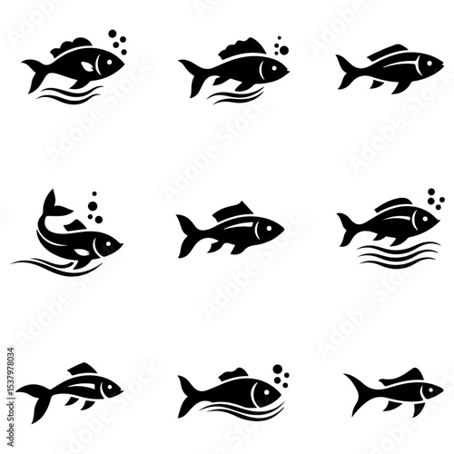 A black and white bundle of billfish and marlin silhouette vectors