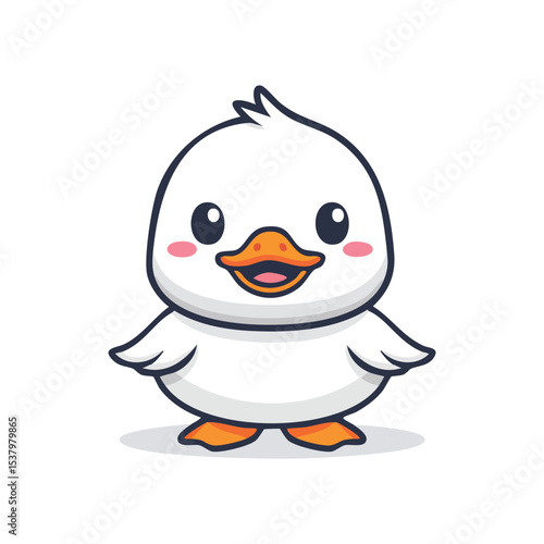 Minimal Flat Vector Illustration of a Cute Duck with Bold Black Outline and Happy Expression – Simple Cartoon Animal, No Gradients, Ideal for Kids Graphics and Stickers