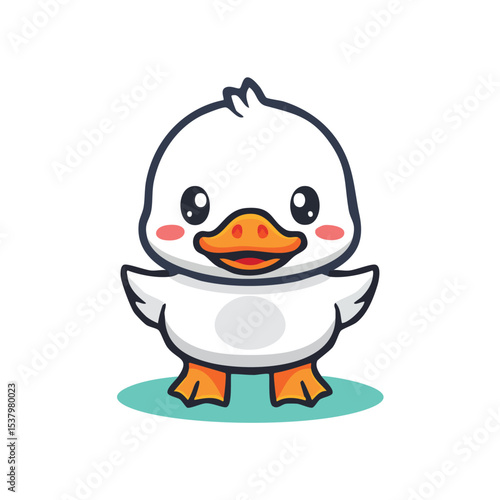 Minimal Flat Vector Illustration of a Cute Duck with Bold Black Outline and Happy Expression – Simple Cartoon Animal, No Gradients, Ideal for Kids Graphics and Stickers