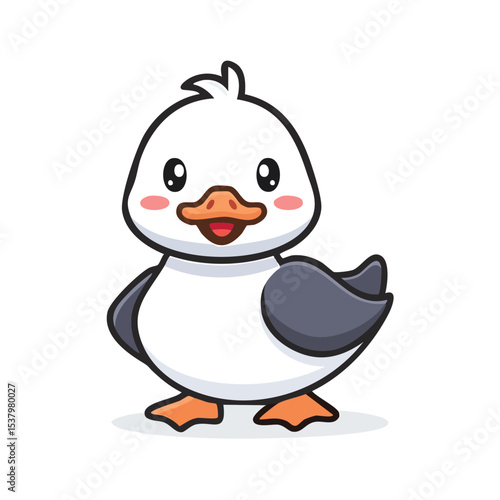 Minimal Flat Vector Illustration of a Cute Duck with Bold Black Outline and Happy Expression – Simple Cartoon Animal, No Gradients, Ideal for Kids Graphics and Stickers