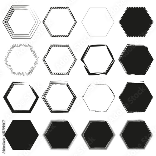 Hexagon pattern design. Geometric honeycomb structure. Vector polygonal shapes. Monochrome tile arrangement.