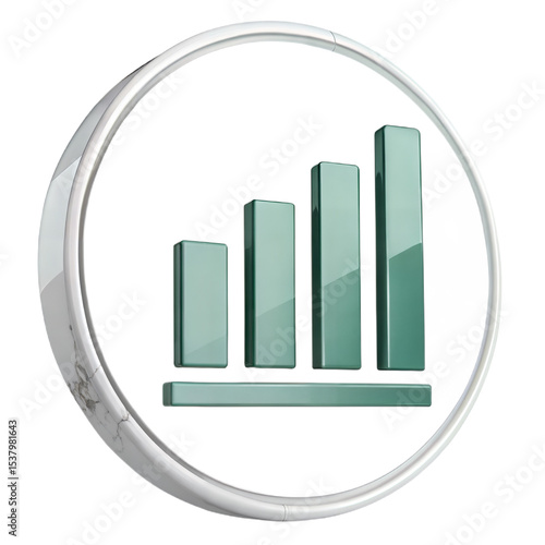 3D Bar Chart Icon in Marble Material Style on White Background