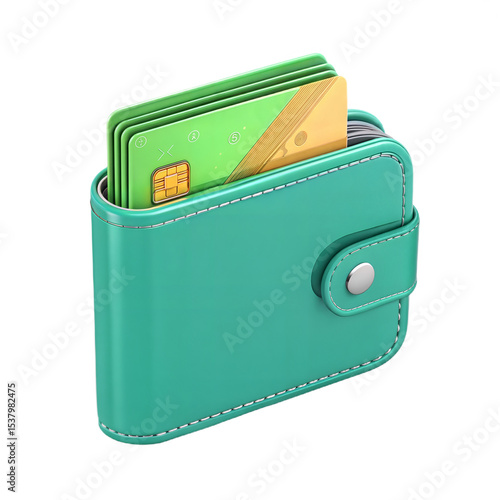 3D Wallet Icon in Plastic Material Style on White Background