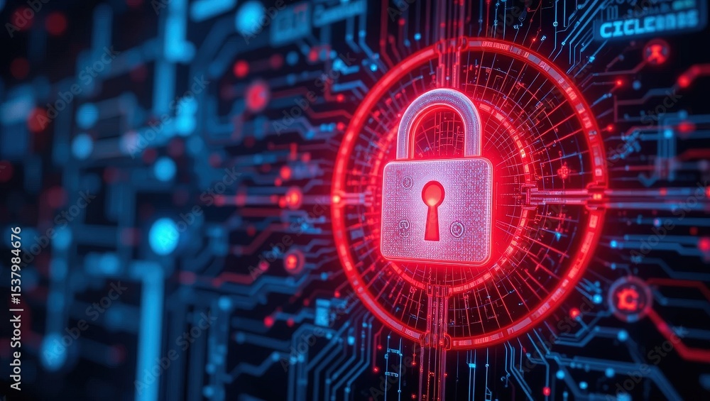 Obraz premium Cybersecurity Lock Protecting Data in Digital Networks