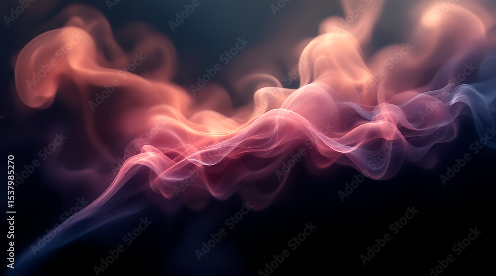 Fototapeta premium Abstract flowing smoke with pink and blue hues on a dark background