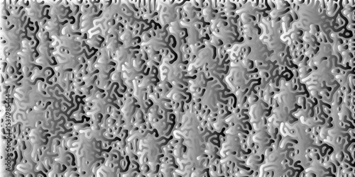 Abstract Turing organic wallpaper background. Turing reaction diffusion monochrome seamless pattern with chaotic motion. Organic lines in Memphis. Linear design with biological shapes.