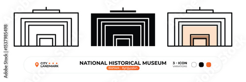 National Historical Museum Line Icon. Bishkek, Kyrgyzstan, Landmark, Silhouette, Color Vector, Editable Stroke.