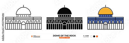 Dome of the Rock, Line Icon. Jerusalem, Israel, Landmark, Silhouette, Color Vector, Editable Stroke.