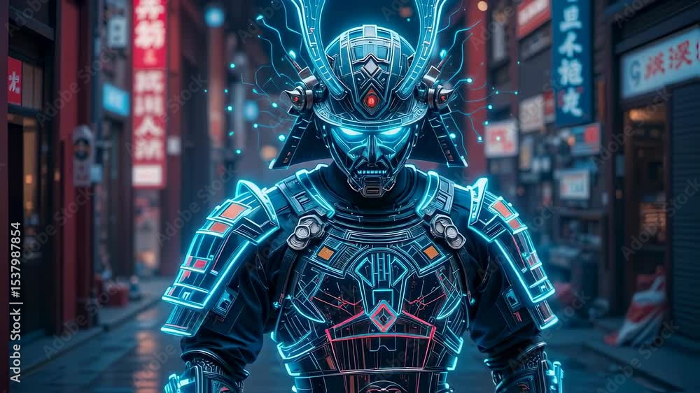 Cyberpunk Samurai in Futuristic Cityscape Neon Lights and Japanese Street Photography Cyberpunk Samurai in Futuristic Cityscape Neon Lights and Japanese Street Photography