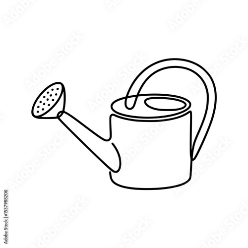Continuous line art drawing of a watering can with handle and spout for gardening and irrigation