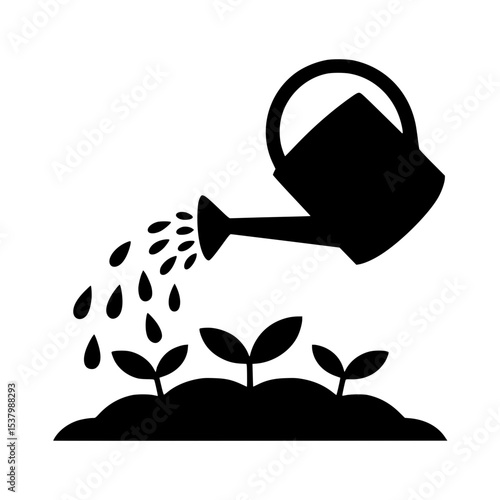 Silhouette of a watering can pouring water onto plants