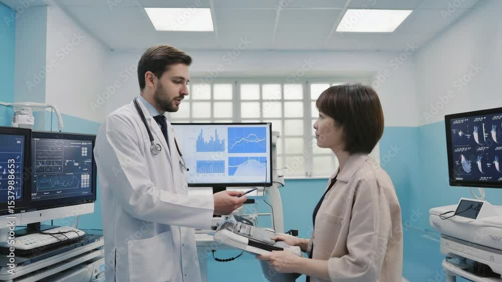 Doctor and patient in modern hospital examination room Doctor and patient in modern hospital examination room