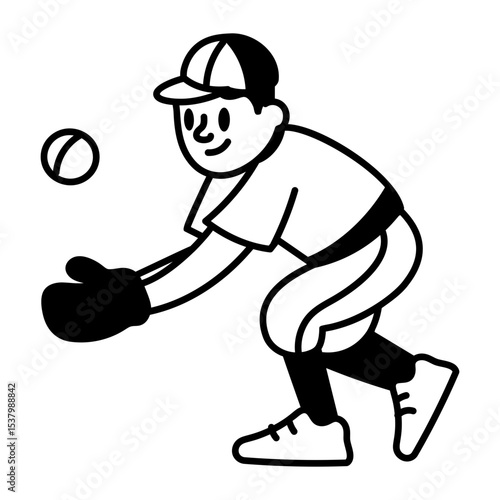 A doodle style icon of cricket catch
