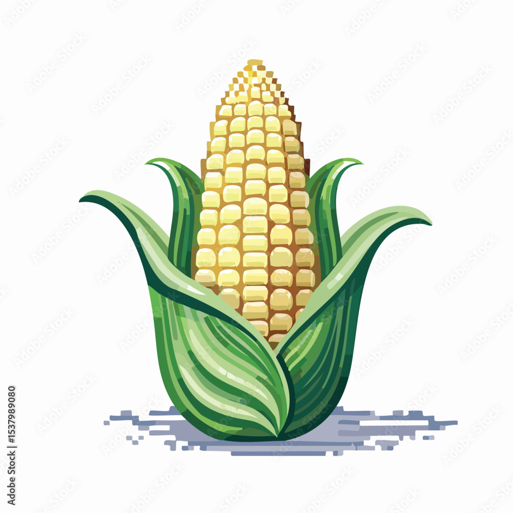 Obraz premium Corn Pixel Art Isolated on White Background in Retro 8-Bit Style