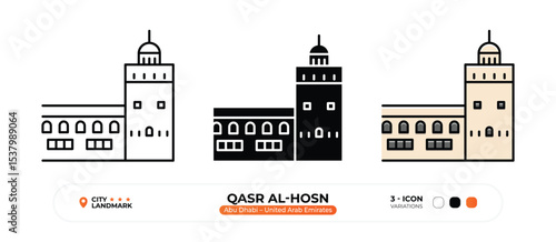 Qasr al-Hosn, Line Icon. Abu Dhabi, United Arab Emirates, Landmark, Silhouette, Color Vector, Editable Stroke.