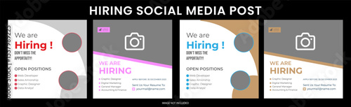 Modern and creative hiring square banner template design for social media post  We are hiring job vacancy social media post template set, vacant recruitment marketing web banner square flyer poster de