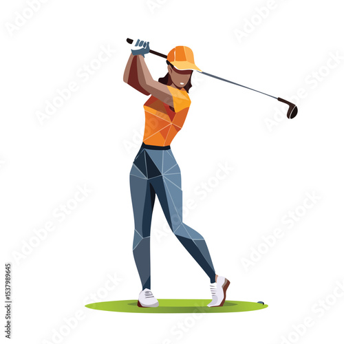 Low Poly Geometric Vector Illustration of Abstract Golf Player in Action

