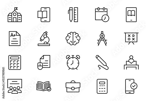 Education line icon set. Containing Education, School, Learning, and more icons. Vector illuatration. Editable stroke.