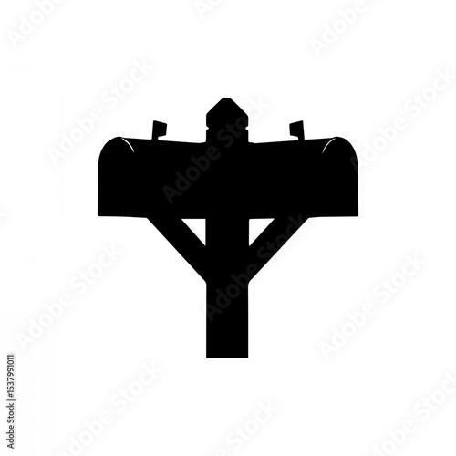 Minimalist Black Mailbox Silhouette on White Background

