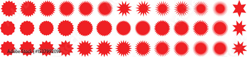 Set of red color sunburst starburst sticker sale sticker price tag starburst quality mark retro stars sale and badges sunburst stamp seal label or burst badge sticker Star burst sha  Starburst