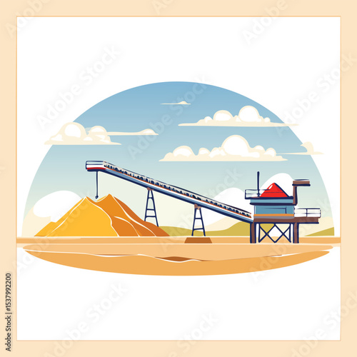 Open-Pit Quarries with Sand Processing Plant and Conveyor Belts – Industrial Mining Site Panorama

