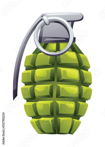 Military style hand grenade with its pin and lever intact. Vector cartoon illustration