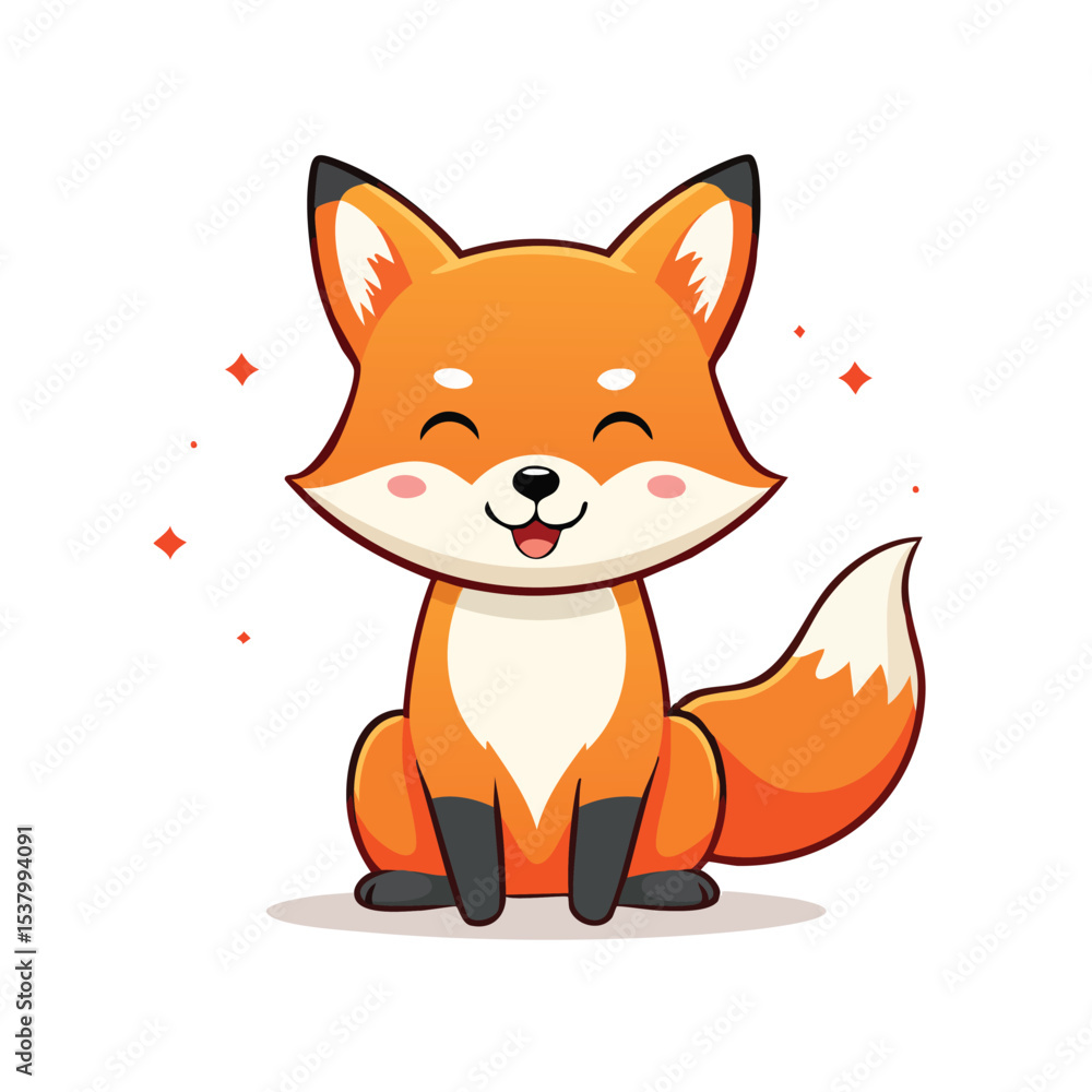 Obraz premium Minimal Flat Vector of a Cute Fox with Bold Black Outline, Happy Expression, No Gradients, Clean Style