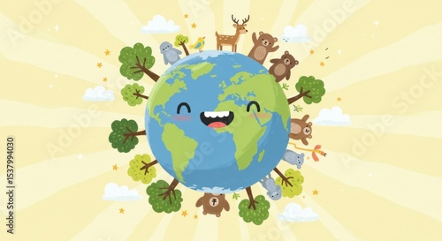 Cartoon earth illustration happy earth planet environmentally friendly graphic design nature world conservation