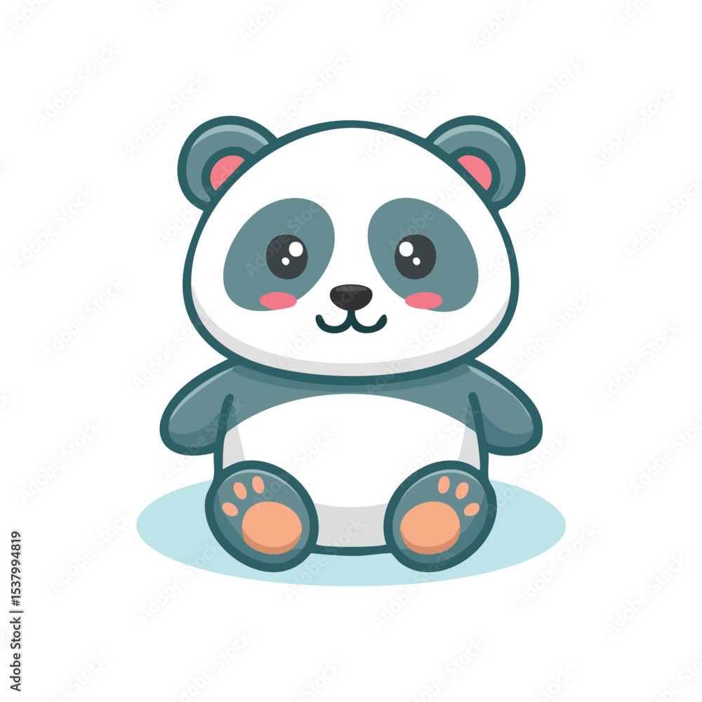 Fototapeta premium Cute Panda Vector with Bold Outline and Happy Face in Minimal Flat Style
