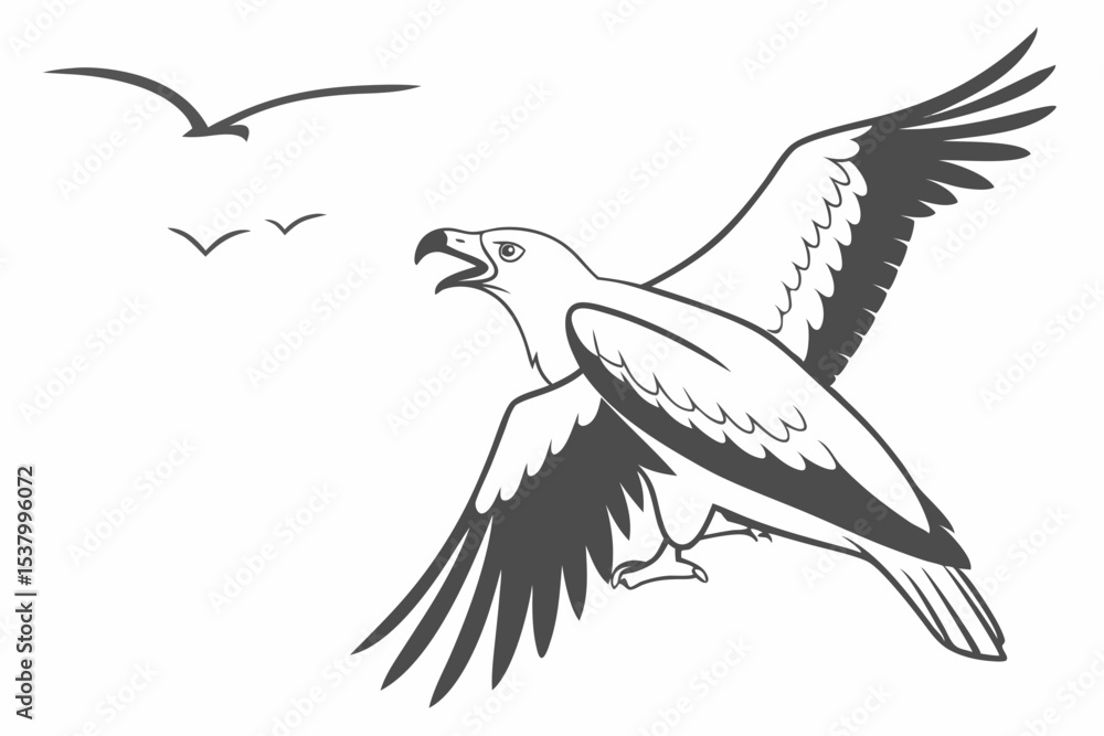 Obraz premium Majestic Flying Hawk Clipart: Black and White Bird of Prey