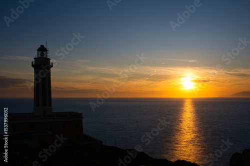 Capri, Italien, Insel, Europa, Anacapri, Faro di punta carena, Leuchtturm, Sonnenuntergang, Abenddämmerung