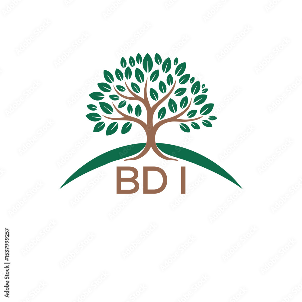 Obraz premium Eco Tree Logo with BDI Text – Green Nature Concept Emblem Design. BDI Letter Logo. 