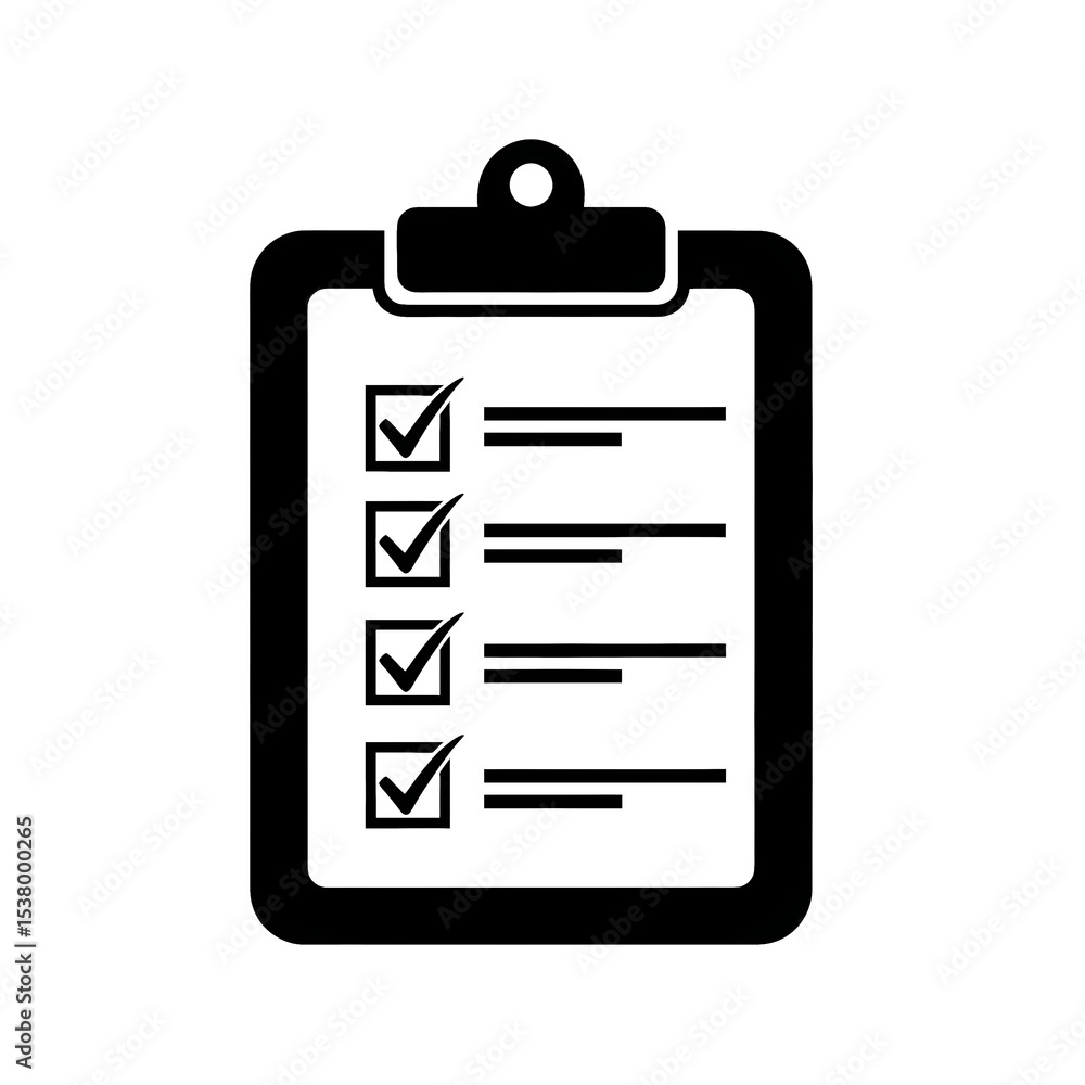 Checklist Icon Simple Black and White Clipboard with Checkmarks Checklist Icon Simple Black and White Clipboard with Checkmarks