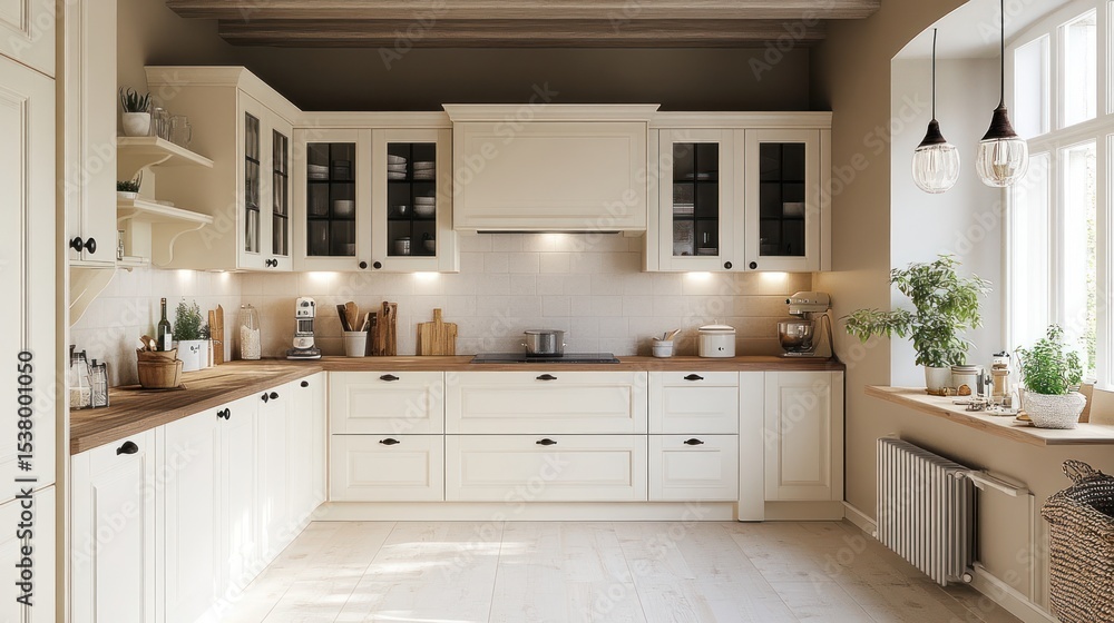 Scandinavian-inspired kitchen with clean white cabinetry, natural wooden details, and bright, minimalist lighting Scandinavian-inspired kitchen with clean white cabinetry, natural wooden details, and bright, minimalist lighting